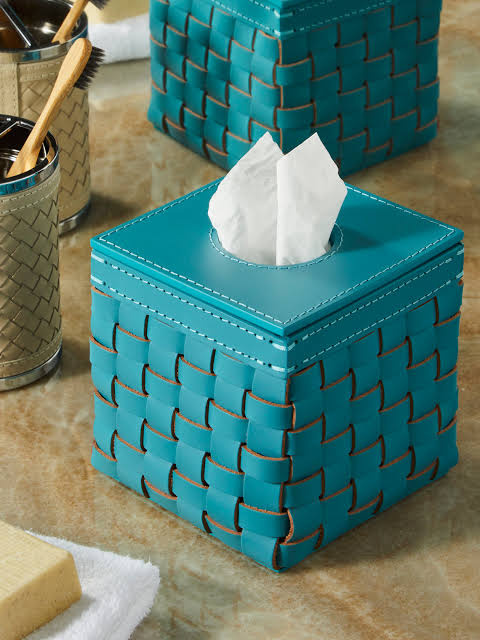Square Tissue Holder Barcellona Outdoor Leather Turquoise-2