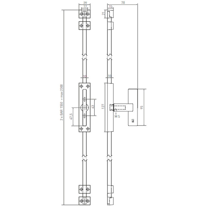 Dauby Dauby Pure Line decoratief raambeslag type 2017 T-vorm  wit brons  per stuk