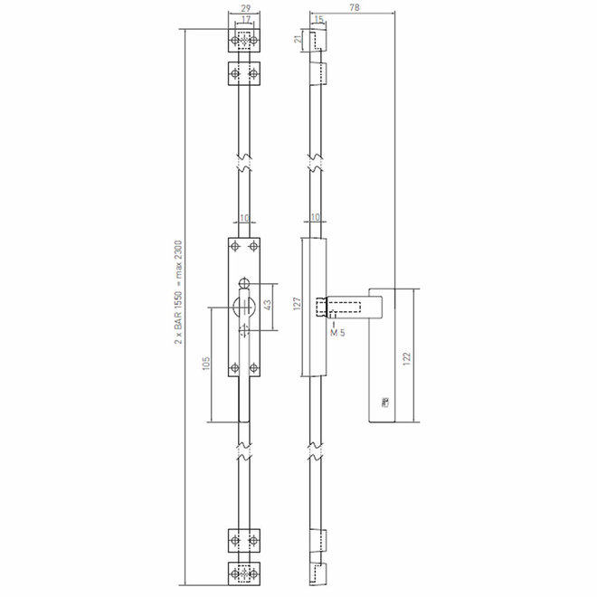 Dauby Dauby decoratief raambeslag "Pure Line type 2017"  verouderd ijzer - zwart  per stuk