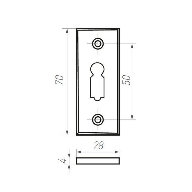 Dauby Dauby Pure Line sleutelrozet vierkant brons gepolijst  30X68Mm per stuk