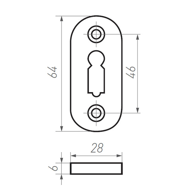 Dauby Dauby Pure Line sleutelrozet  ovaal wit brons  65X28mm per stuk