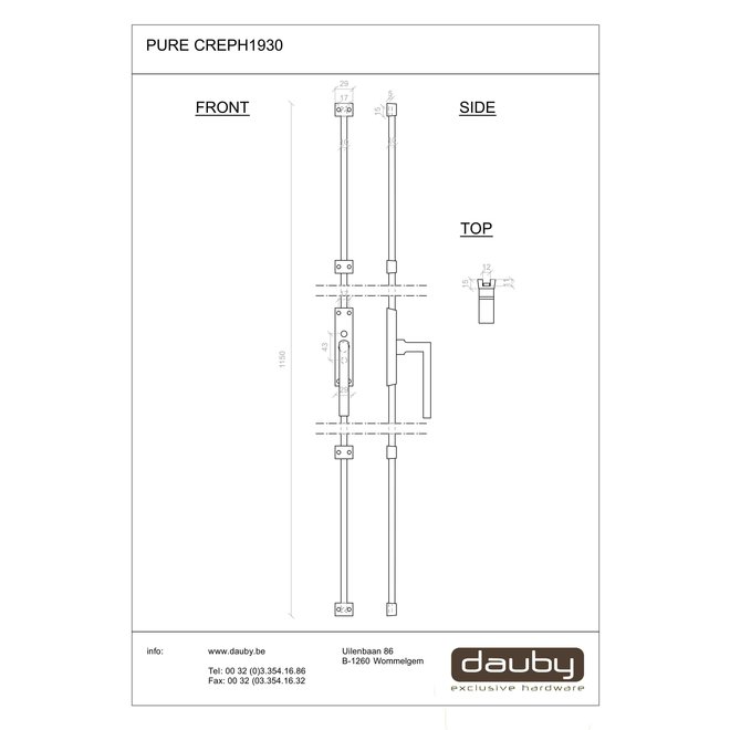 Dauby Dauby decoratief raambeslag "Pure Line type 1930"  mat wit brons per stuk
