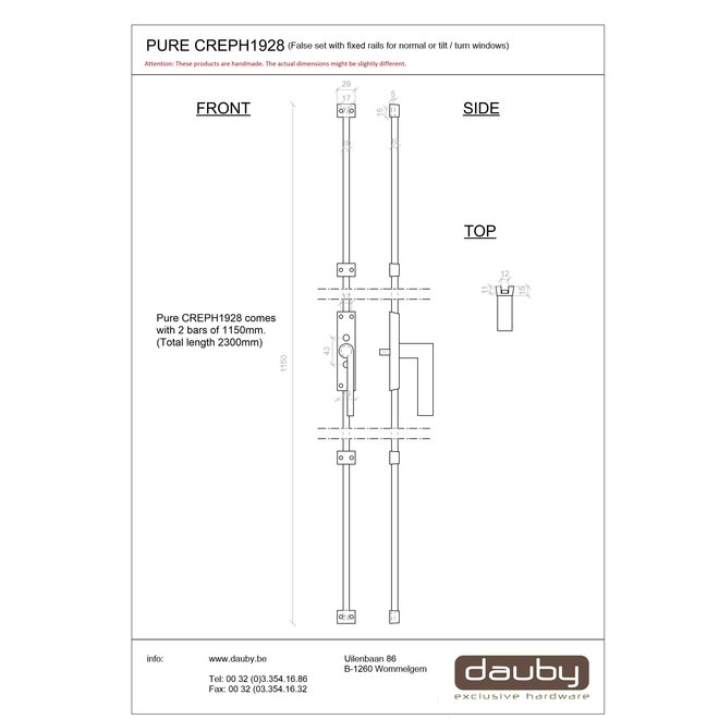 Dauby Dauby decoratief raambeslag "Pure Line type 1928"  mat wit brons  per stuk