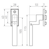 Dauby Dauby raamklink "Pure Line type vierkant Sylt"  brons  per stuk