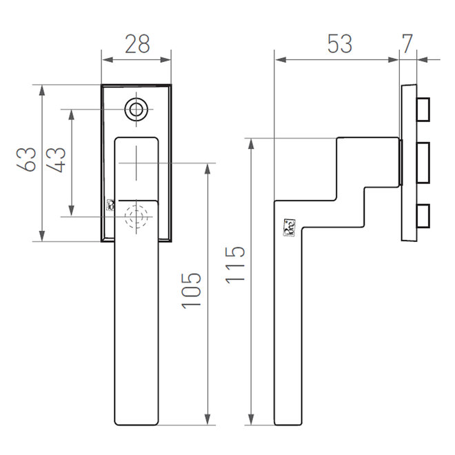 Dauby Dauby raamklink "Pure Line type vierkant Sylt"  brons  per stuk