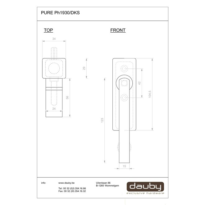 Dauby Dauby Pure Line raamklink type 1930 mat wit brons afsluitbaar per stuk