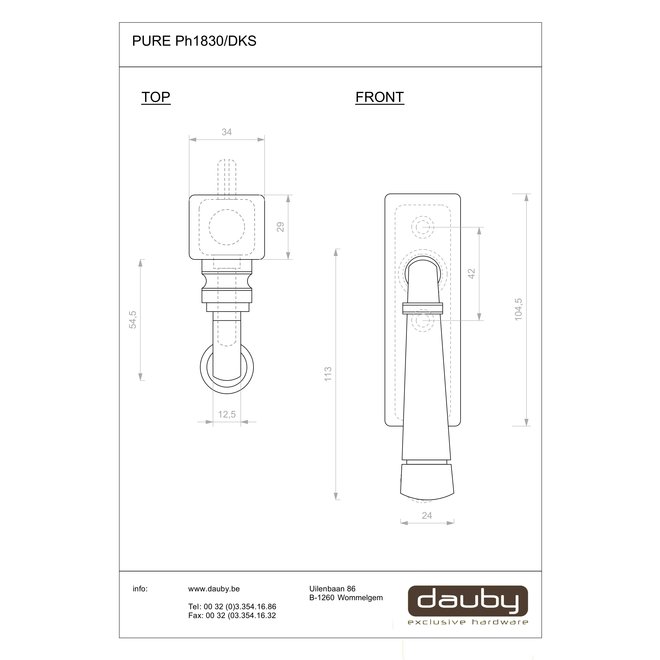 Dauby Dauby Pure Line raamklink type 1830 mat wit brons afsluitbaar per stuk