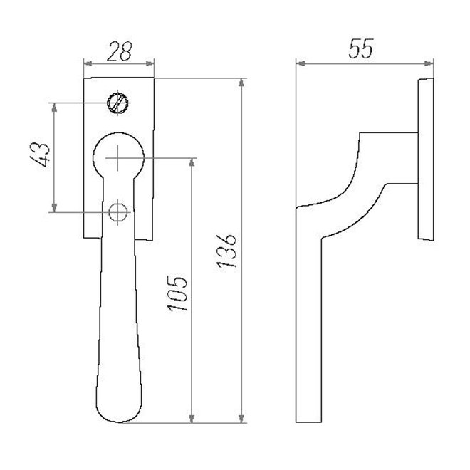 Dauby Dauby Pure Line raamklink type  ''Sylt''  ruw metaal  per stuk