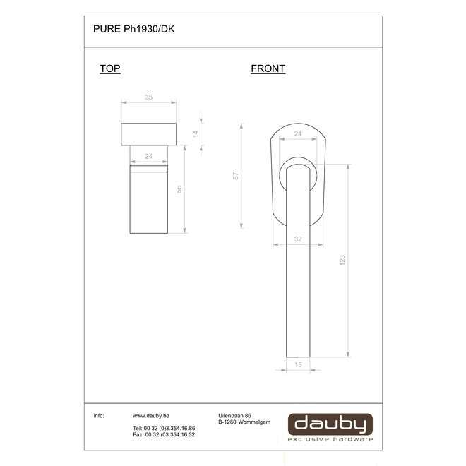 Dauby Dauby Pure Line raamklink type 1930  ruw metaal  per stuk