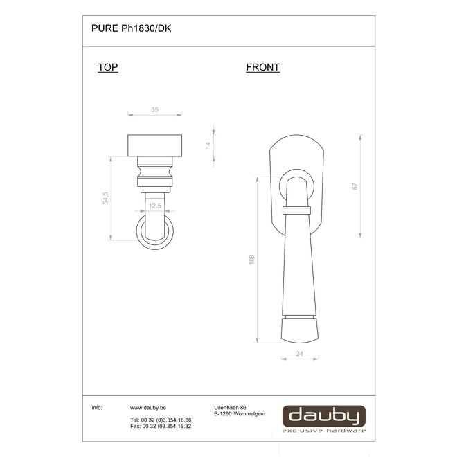 Dauby Dauby Pure Line raamklink type 1830  wit brons  per stuk