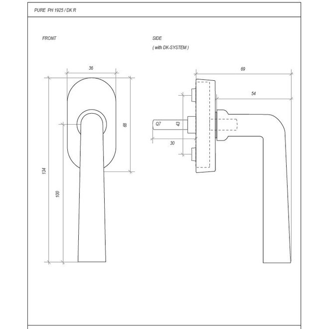 Dauby Dauby Pure Line raamklink type 1925+ brons gepolijst  per stuk