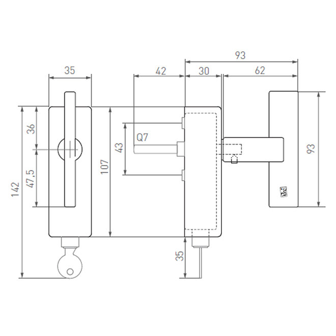 Dauby Dauby Pure Line raamklink 2017 T-vorm brons gepolijst afsluitbaar per stuk