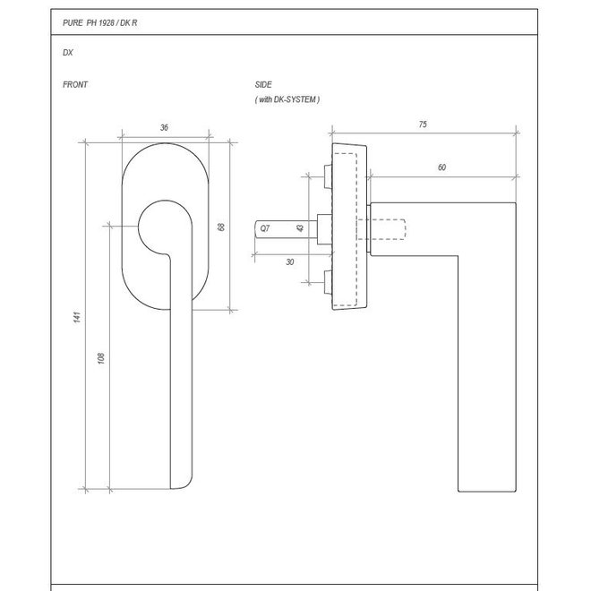 Dauby Dauby Pure Line raamklink type 1928  ruw metaal links per stuk