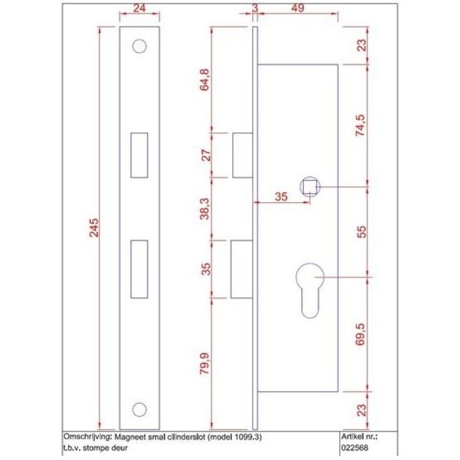 Austria Forza Smal cilinderslot voor stompe deur zwart met rechte voorplaat