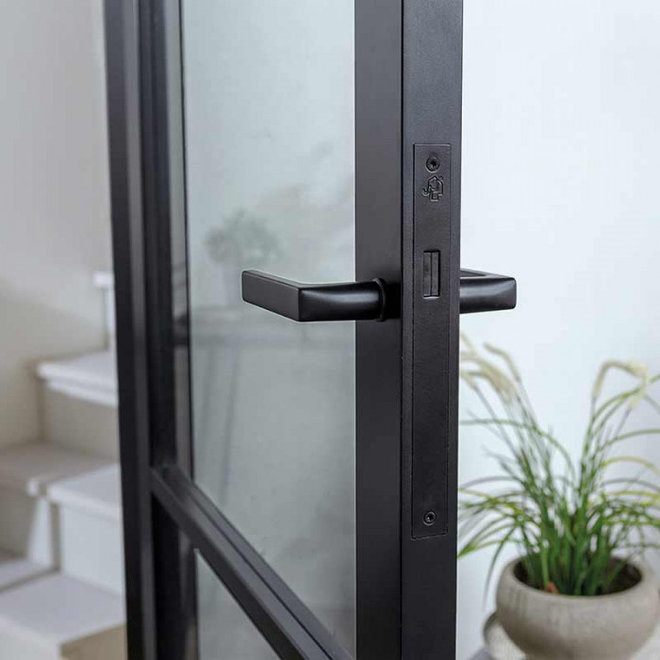 Austria Industriële staallook Asti deur stomp zwart incl. getint glas