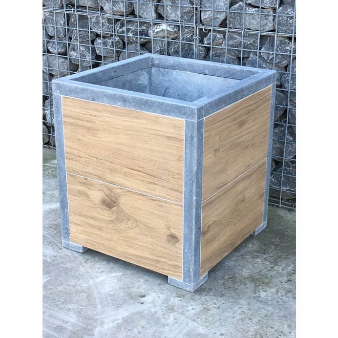 KempiQ Belgisch hardstenen bloembak  Modern vierkant Woodlook