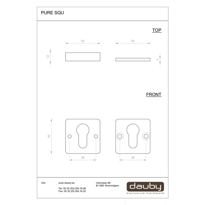 Dauby Authentiek beslagset veiligheidsrozet "cilinder" vierkant 50 mm  set van 2