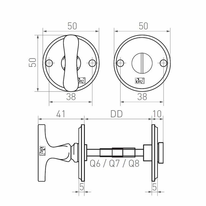 Dauby Authentiek Dauby deurbeslagset Toiletslot 50mm rond set van 2