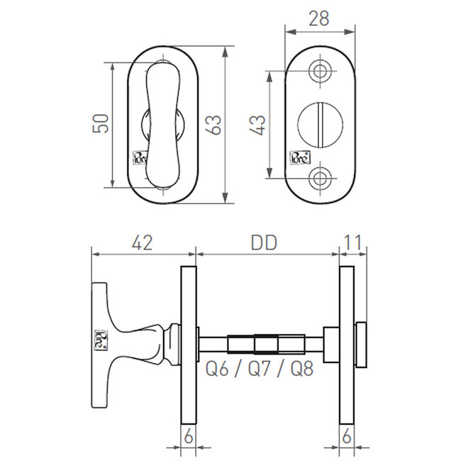 Dauby Authentiek Dauby deurbeslagset Toiletslot 63mm ovaal set van 2