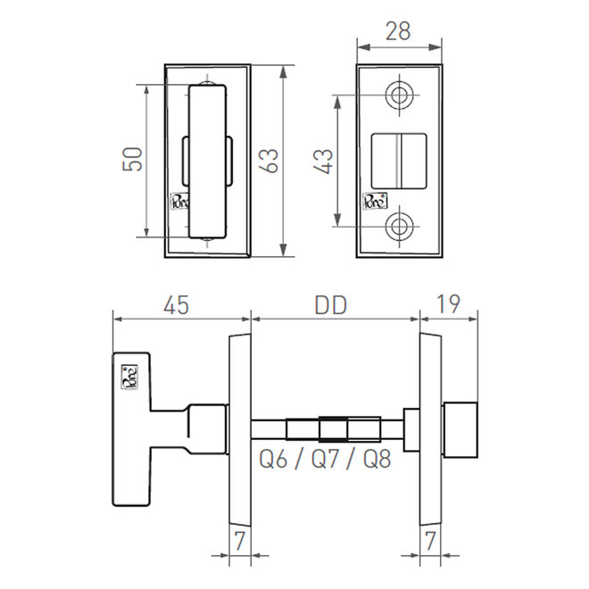 Dauby Authentiek Dauby deurbeslagset Toiletslot 63mm rechthoekig met strakke greep set van 2