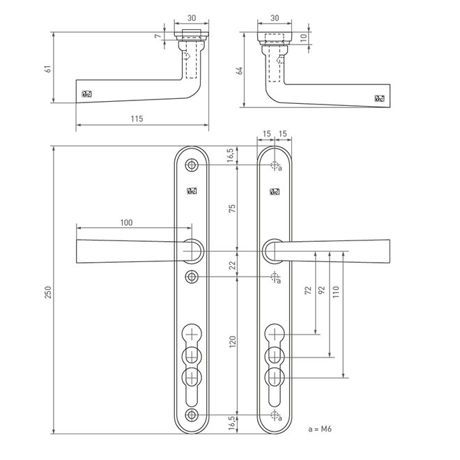 Dauby Veiligheidsbeslag type PH1925 complete set afmeting 92mm per set