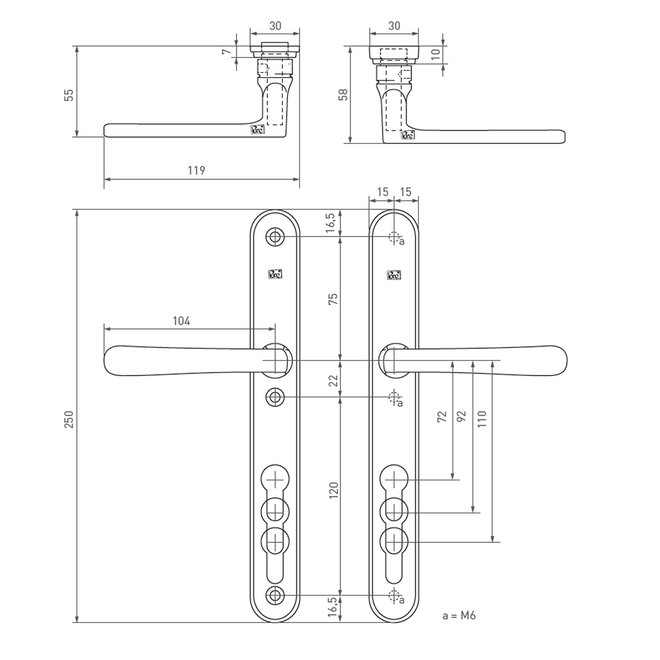 Dauby Veiligheidsbeslag met afgeronde greep complete set as-maat 92mm per set