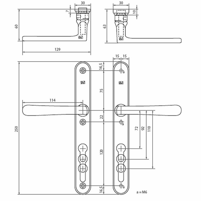 Dauby Veiligheidsbeslag met XL deurklink complete set afmeting 92mm  set van 2