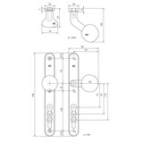 Dauby Veiligheidsbeslag klink ''Bol-vorm'' buiten + ronde knop binnen 92mm set van 2