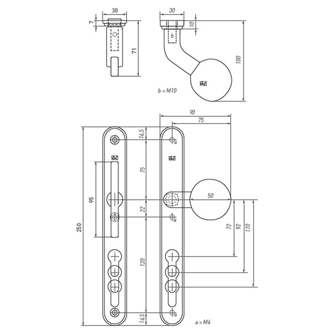 Dauby Veiligheidsbeslag greepcombinatie Bol + T-vorm as-maat 92mm
