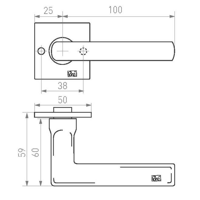 Dauby Deurklink (set van 2) type PH1920 rozet 50 mm vierkant excl. sleutel/cilinderrozet set van 2