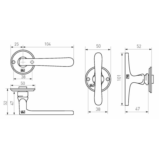 Dauby Deurklink (set van 2) T-vorm + L-vorm greep rozet 50 mm rondset van 2