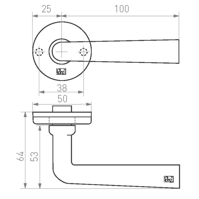 Dauby Deurklink (set van 2) type PH1925+ rozet 50 mm rond set van 2