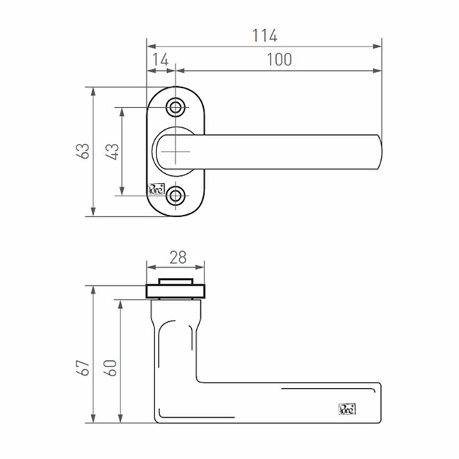 Dauby Deurklink (set van 2) type PH1920 met ovale rozet 63.5mmset van 2