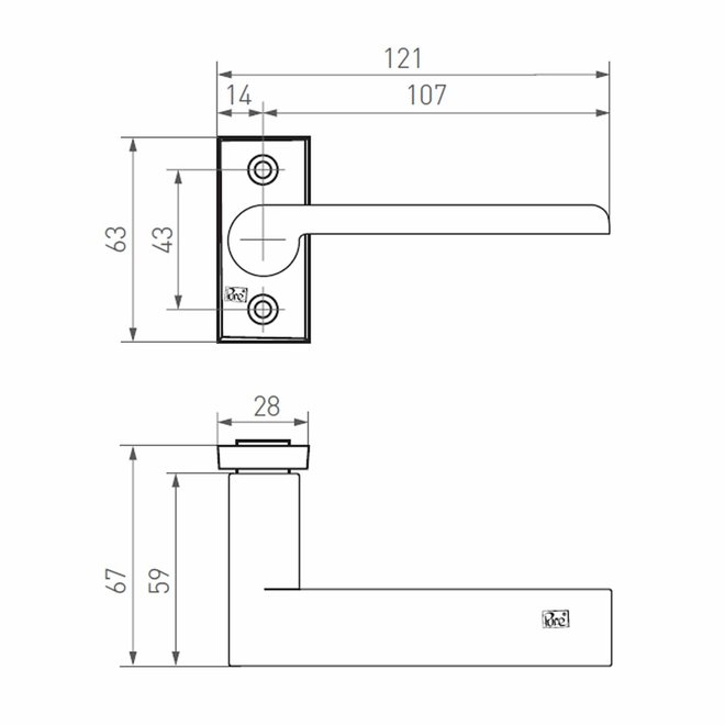 Dauby Deurklink (set van 2) type PH1920 rechthoekige rozet 63mm set van 2