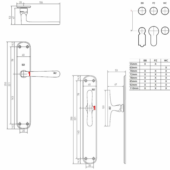 Dauby Deurklink (set van 2)  T+L-vormige  greep met  blind deurschild  set van 2