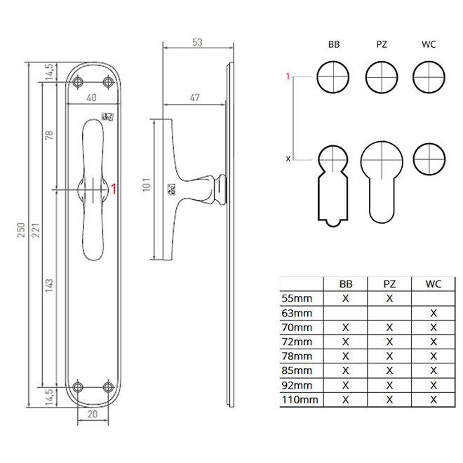 Dauby Deurklink (set van 2)  T-vormige  greep met  blind deurschild    set van 2