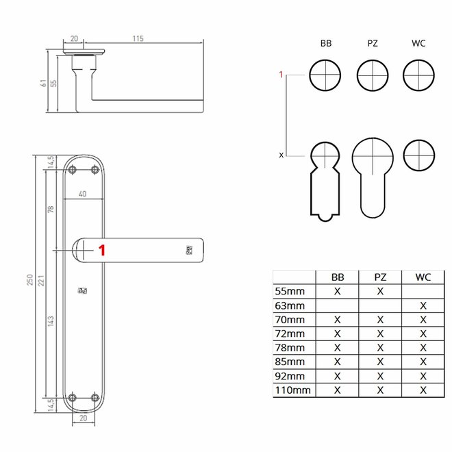 Dauby Deurklink (set van 2)  PH1930  greep met blind deurschild set van 2