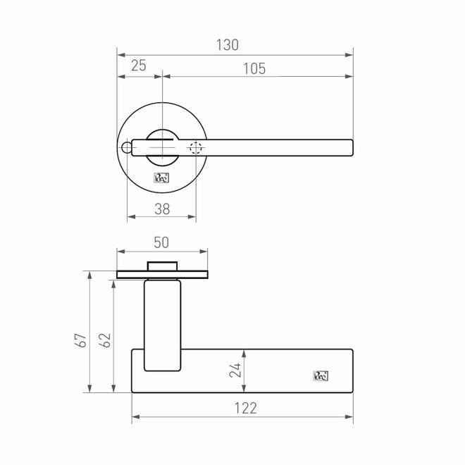 Dauby Deurklink (set van 2) type PH2017 met extra platte rozet 50 mm rond set van 2