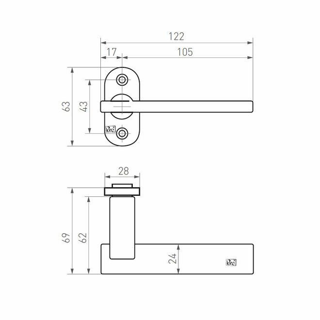 Dauby Deurklink (set van 2) type PH2017 met rozet 63mm ovaalset van 2