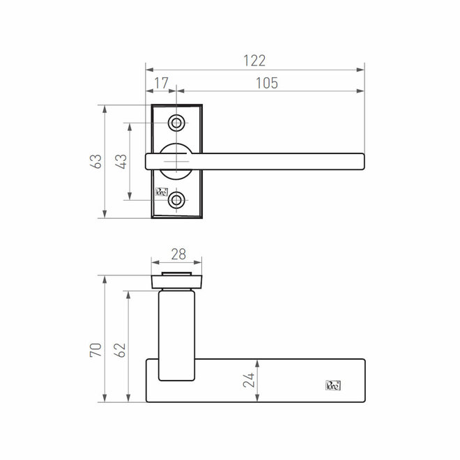 Dauby Deurklink (set van 2) type PH2017 met rechthoekige rozet 63mm  set van 2