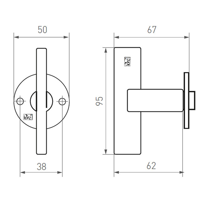 Dauby Deurklink (set van 2) T-klink type 2017 rozet 50 mm rond set van 2