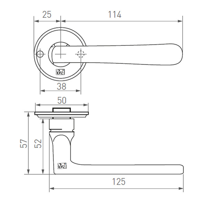 Dauby Deurklink (set van 2) L-klink rozet 50 mm rond XL-greepset van 2