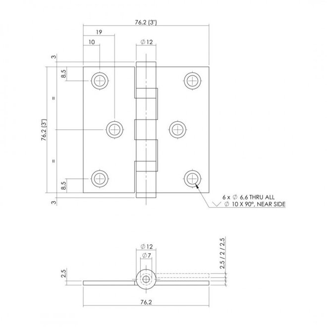 Intersteel  Modern intersteel kogellagerscharnier 76x76x2.5 vierkant kleur RVS