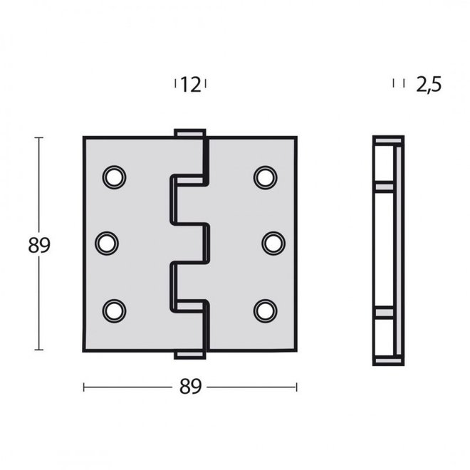 Intersteel  Modern kogellagerscharnier 89x89x2.5 vierkant kleur zwart
