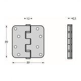 Intersteel  Modern kogellagerscharnier 89x89x2.5 afgerond kleur RVS