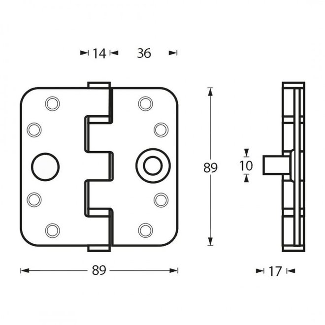 Intersteel  SKG3 kogellagerscharnier 89x89x2.5 afgerond kleur RVS
