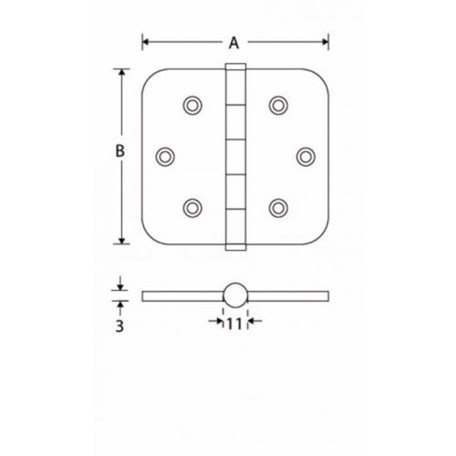 TopDeuren Kogellagerscharnier 89x89x3 afgerond kleur Messing Antiek