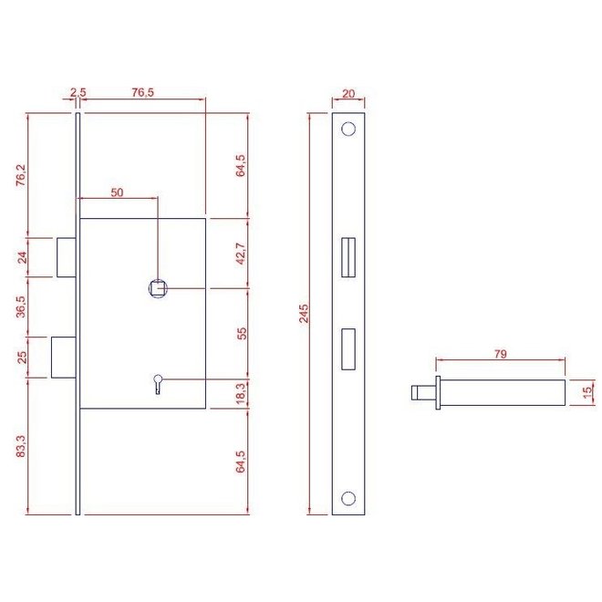 Austria Cabana dag & nachtslot voor stompe eiken fineerdeur Zwart  /RVS