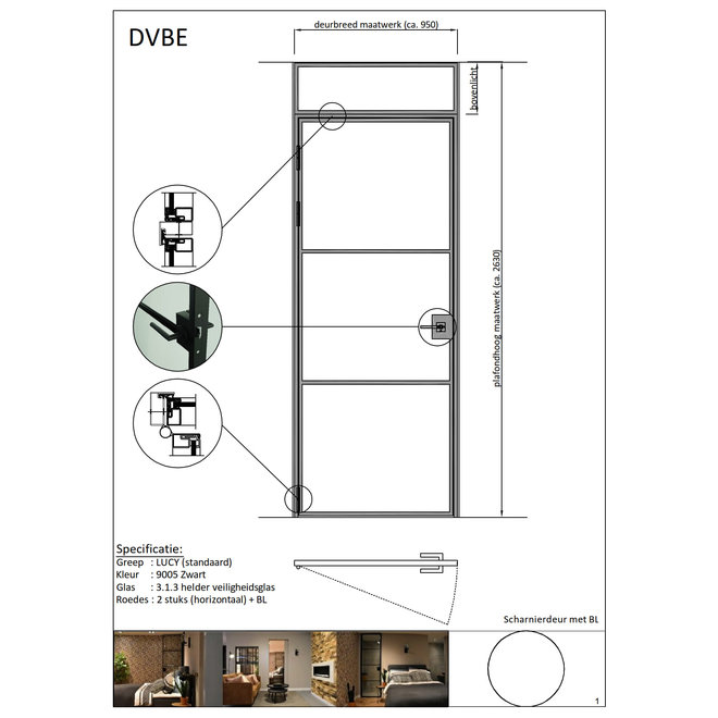 KempiQ Metaal Design stalen scharnierdeur met bovenlicht incl. roedes