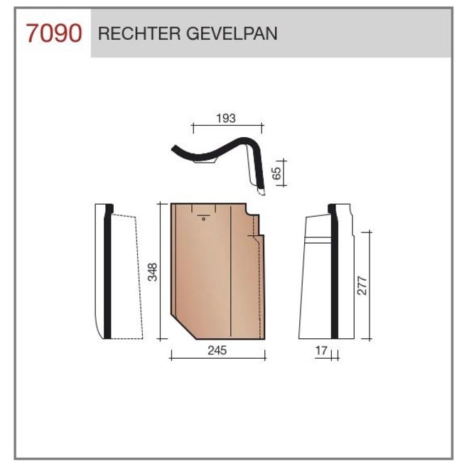 Wienerberger Wienerberger Gevelpan Rechts Oude Holle vieilli type 7090 Blauw gepatineerd